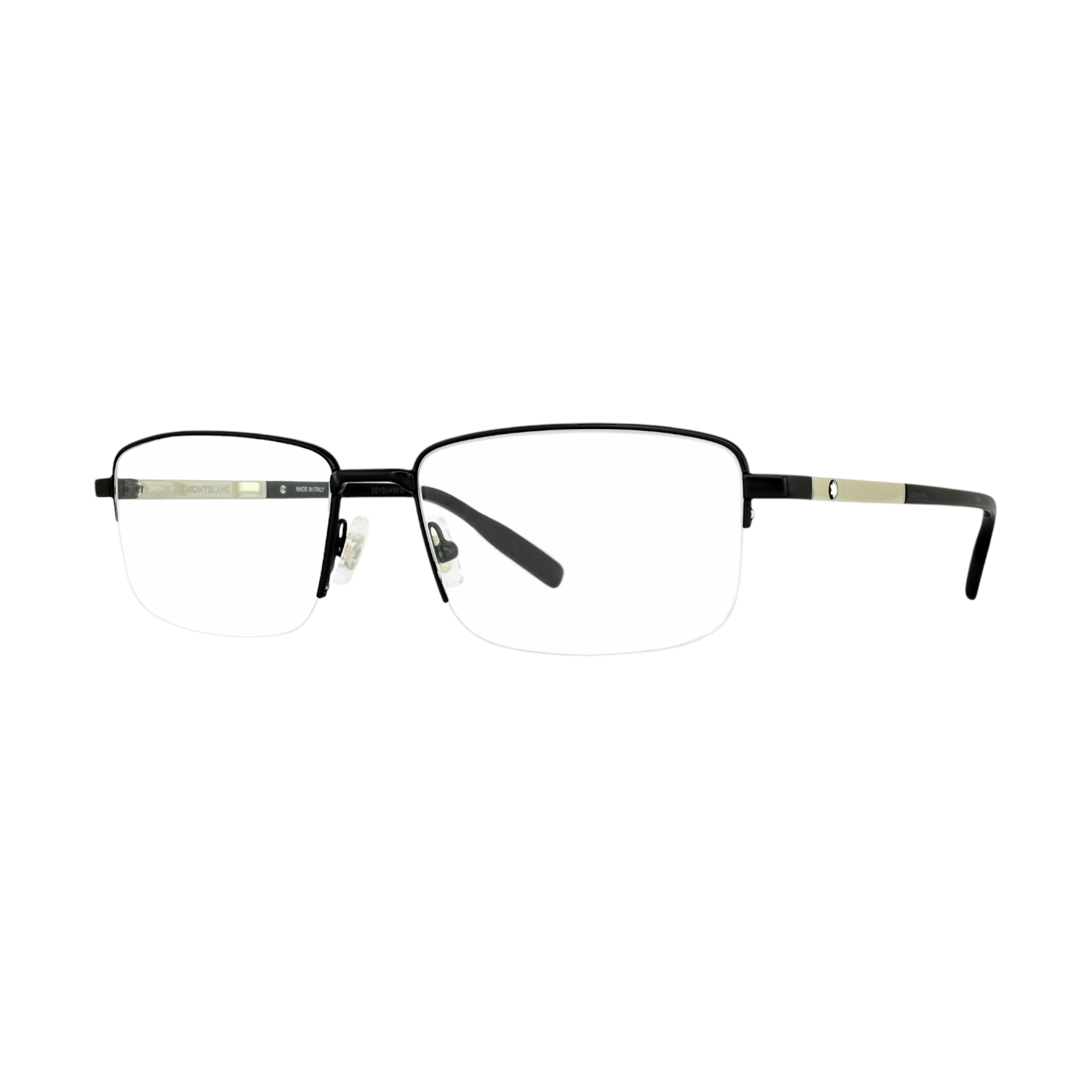 Montblanc MB0020O 001 Eyeglasses Featuring a half-rimless black frame with black and silver temples, this design offers a lightweight, contemporary feel for men who appreciate elegance in every detail.