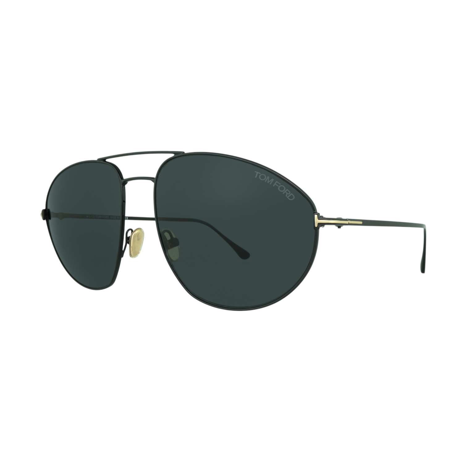 Men's Tom Ford FT0796 01A sunglasses in black metal with grey lenses, showcasing a refined aviator silhouette