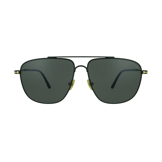 Tom Ford FT0815/S 01C LEN sunglasses with a rectangular black metal frame and grey lenses